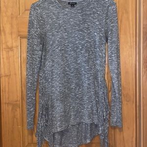 Grey Fringed Long-sleeve Shirt